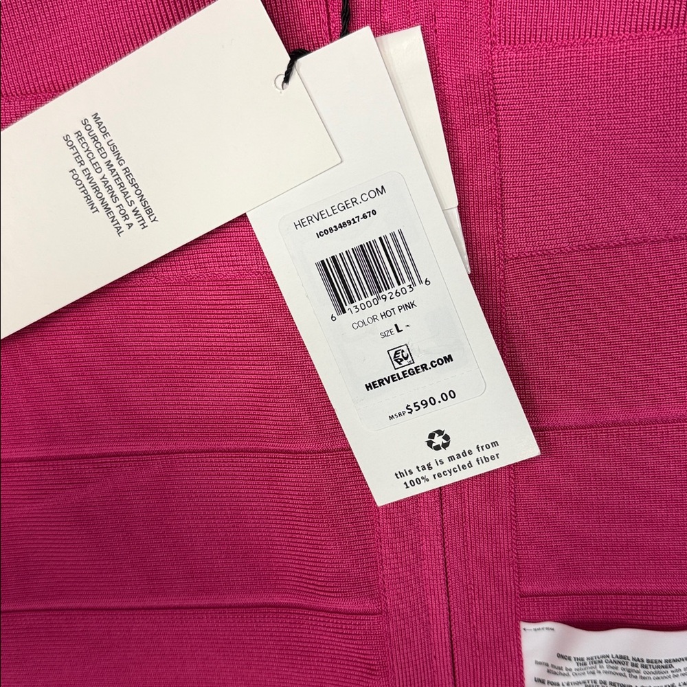 HERVE LEGER DEEP V STRAPPY ICON DRESS Hot Pink NWT - Picture 11 of 11